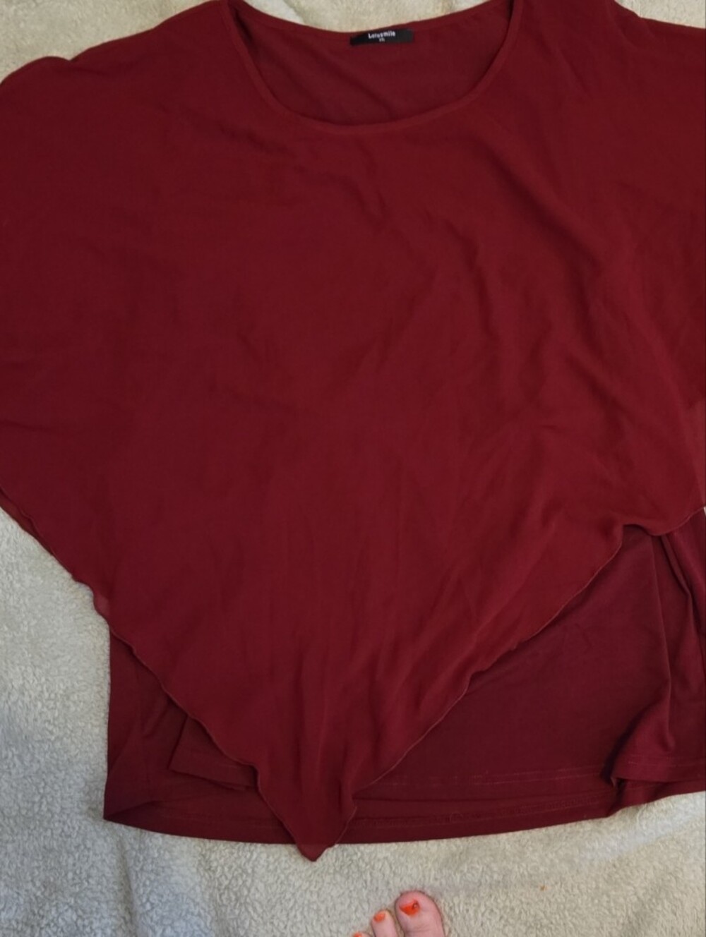 Avenue Scoop Neck Layered Poncho Top - Deep Red